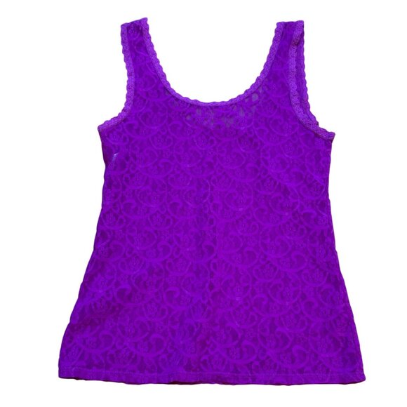 90s Maidenform Super Stretchy Lace Tank Top Fuchsia S/M - Picture 2 of 6